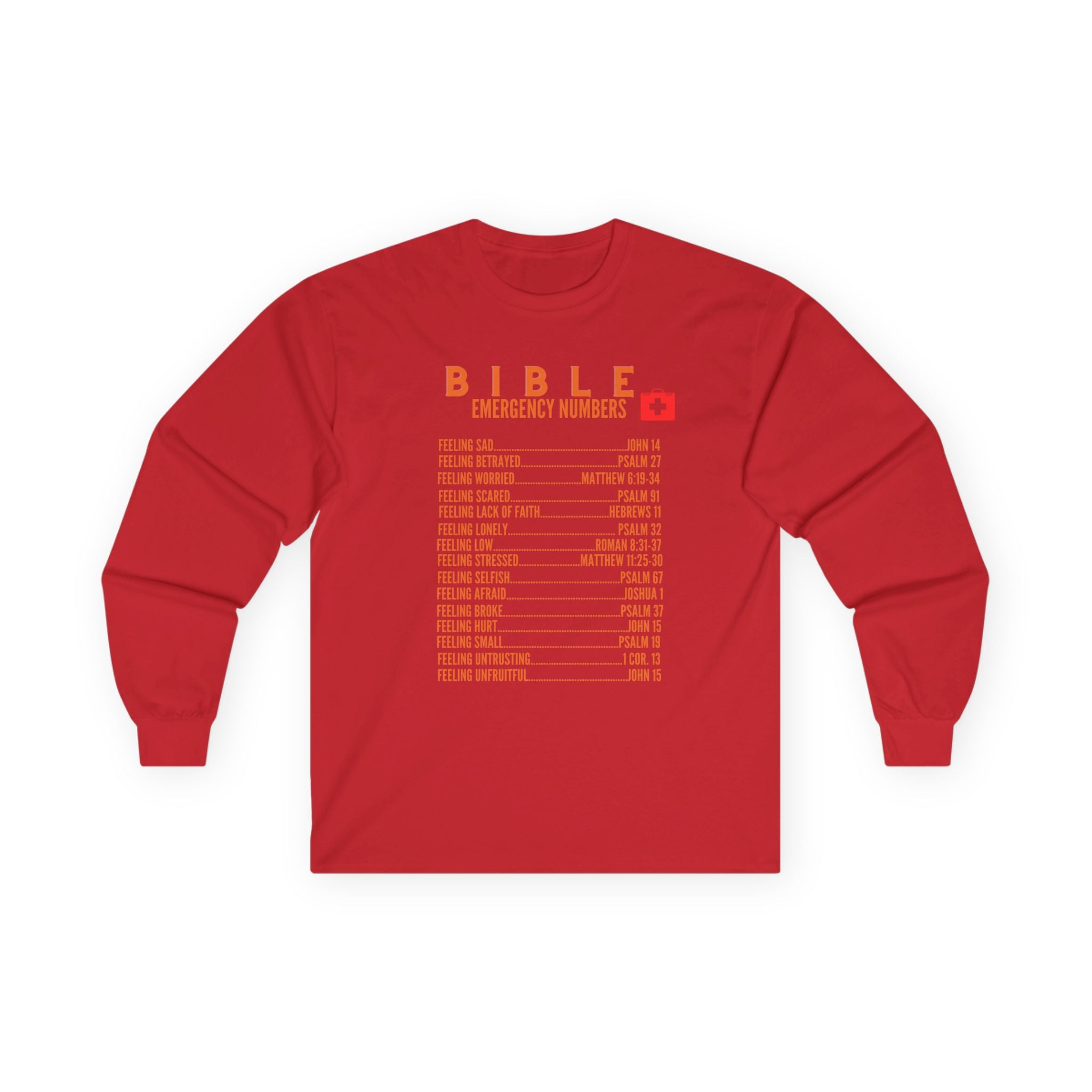 Bible Emergency Numbers Long Sleeve Tee - Orange