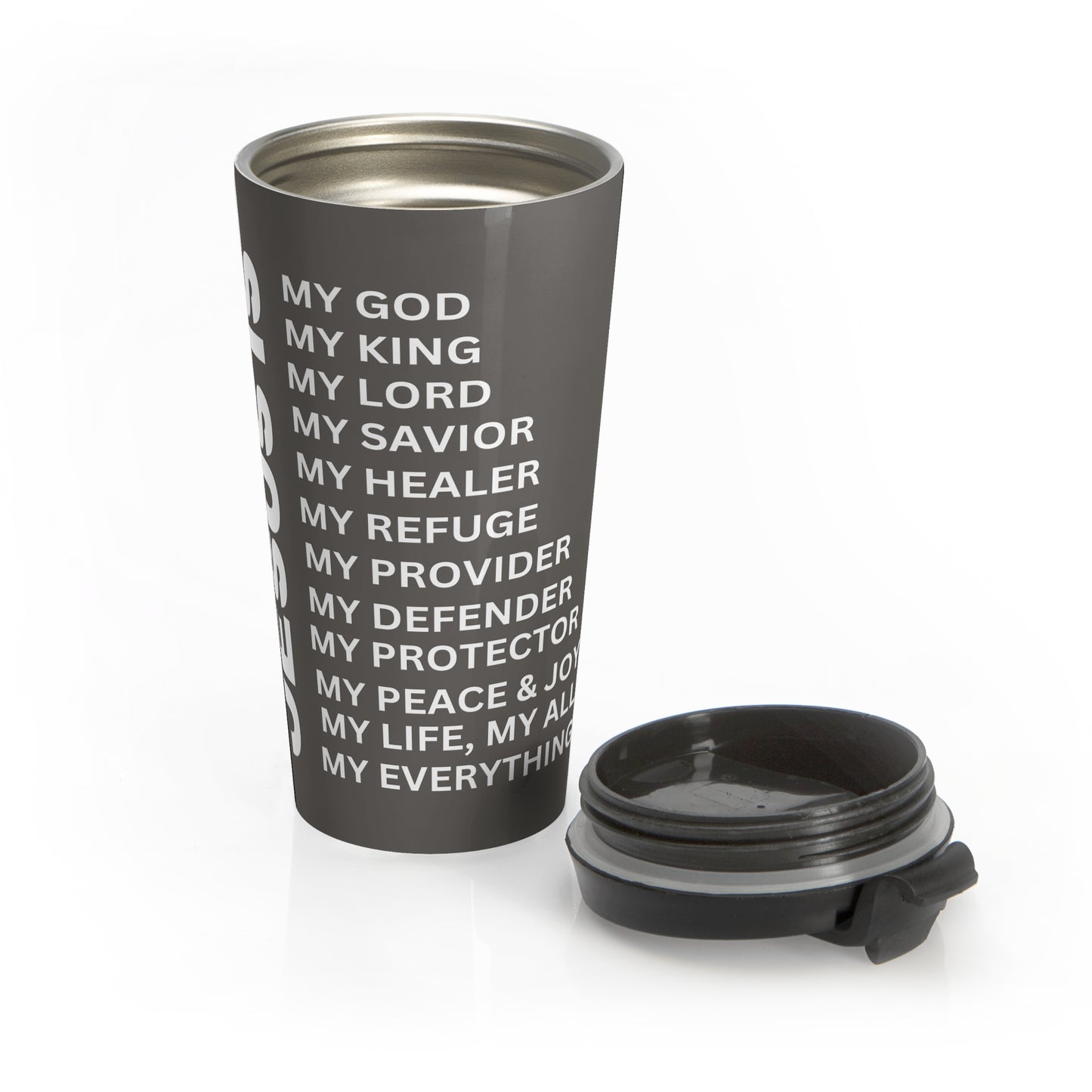 Christian JESUS IS Grey Stainless Steel Travel Mug - White