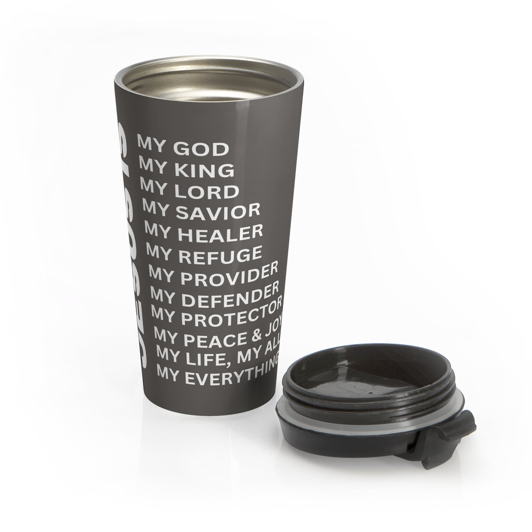 Christian JESUS IS Grey Stainless Steel Travel Mug - White