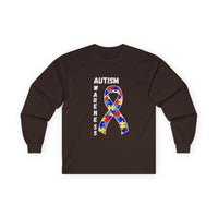 Autism Puzzle Ribbon Long Sleeve Tee — White