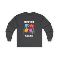 Support Autism Long Sleeve Tee — Puzzle Piece Awareness Shirt - White