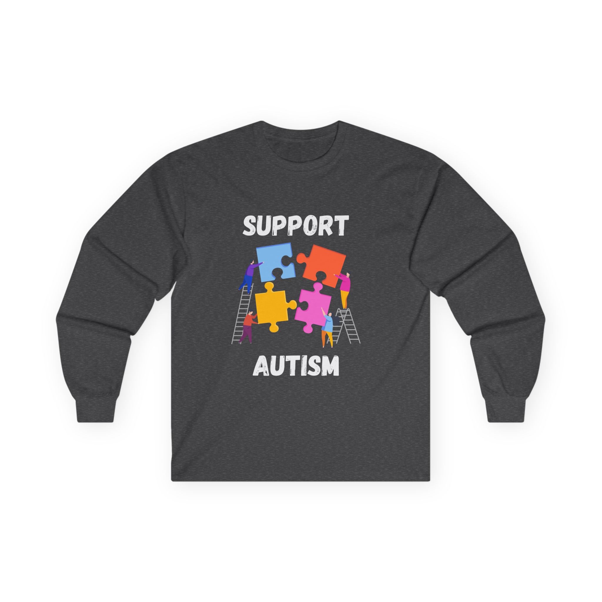 Support Autism Long Sleeve Tee — Puzzle Piece Awareness Shirt - White