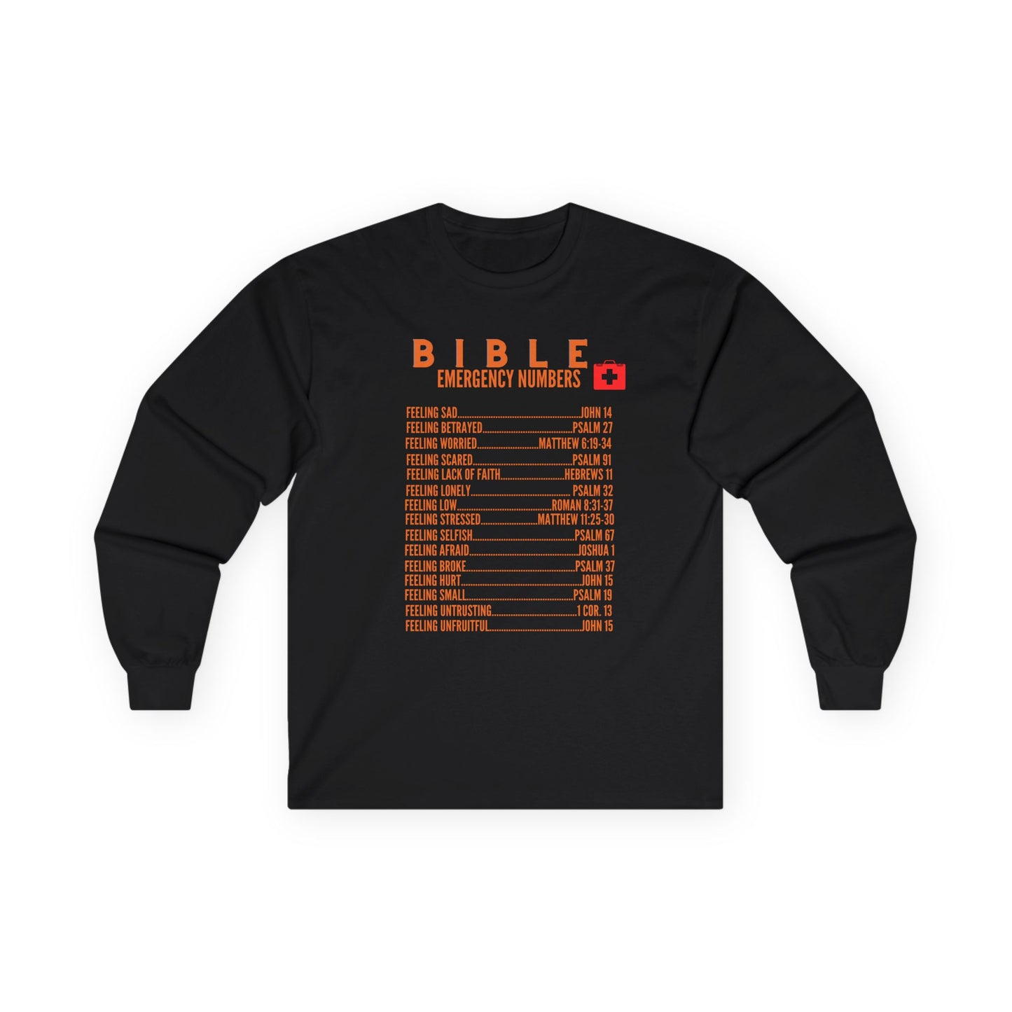 Bible Emergency Numbers Long Sleeve Tee - Orange