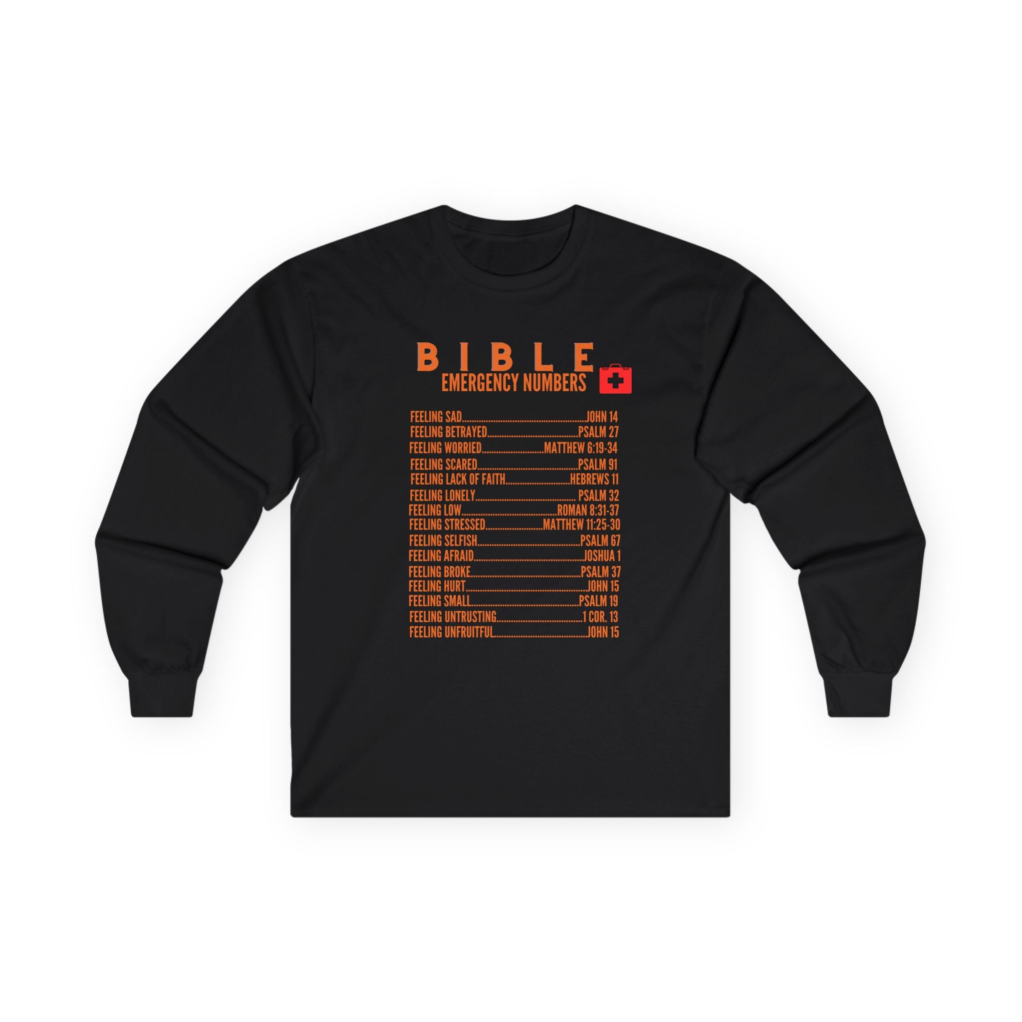 Bible Emergency Numbers Long Sleeve Tee - Orange