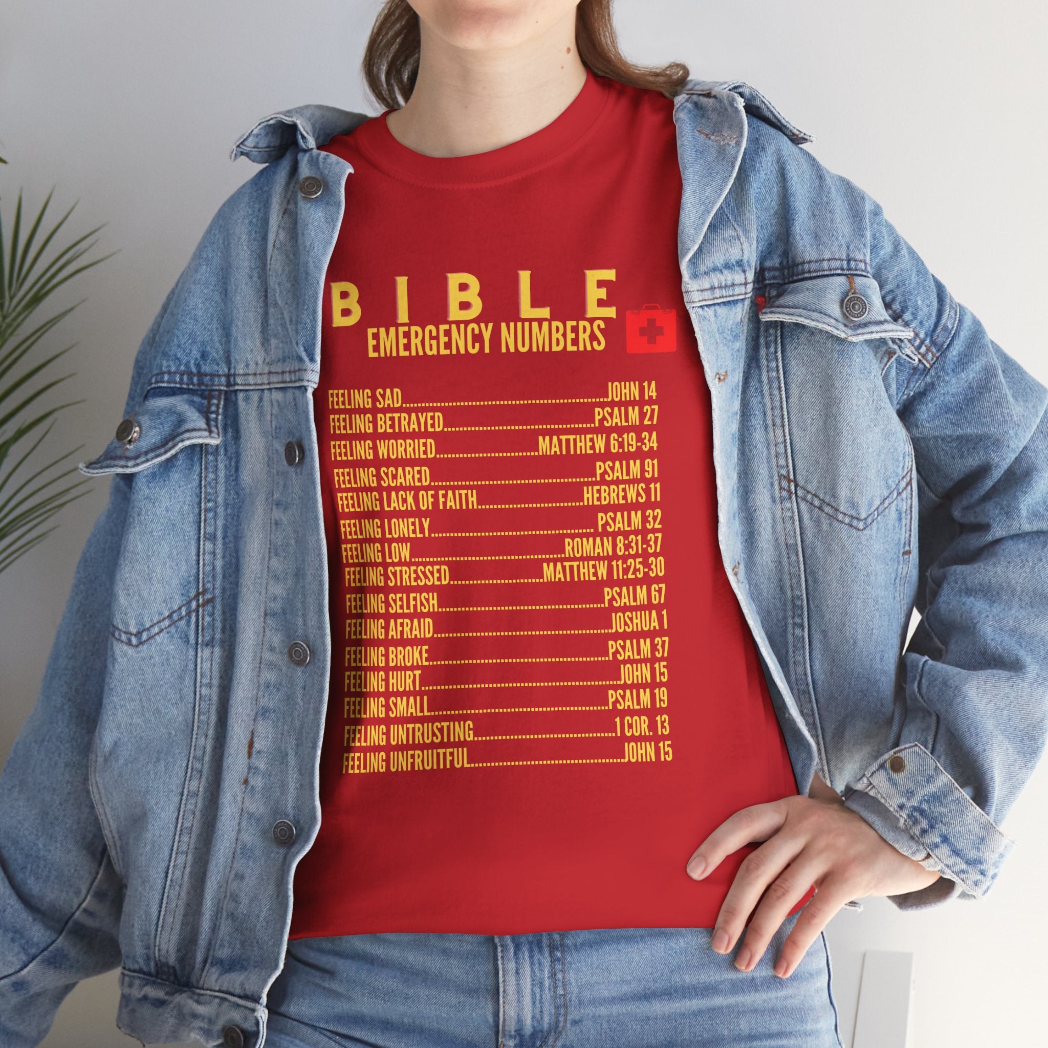 Bible Emergency Numbers Tee - Gold