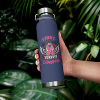 Fight Warrior Survive Champion Pink Ribbon 22oz Insulated Water Bottle