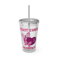 Breast Cancer Awareness 16oz Tumbler with Straw - Butterfly, Heart