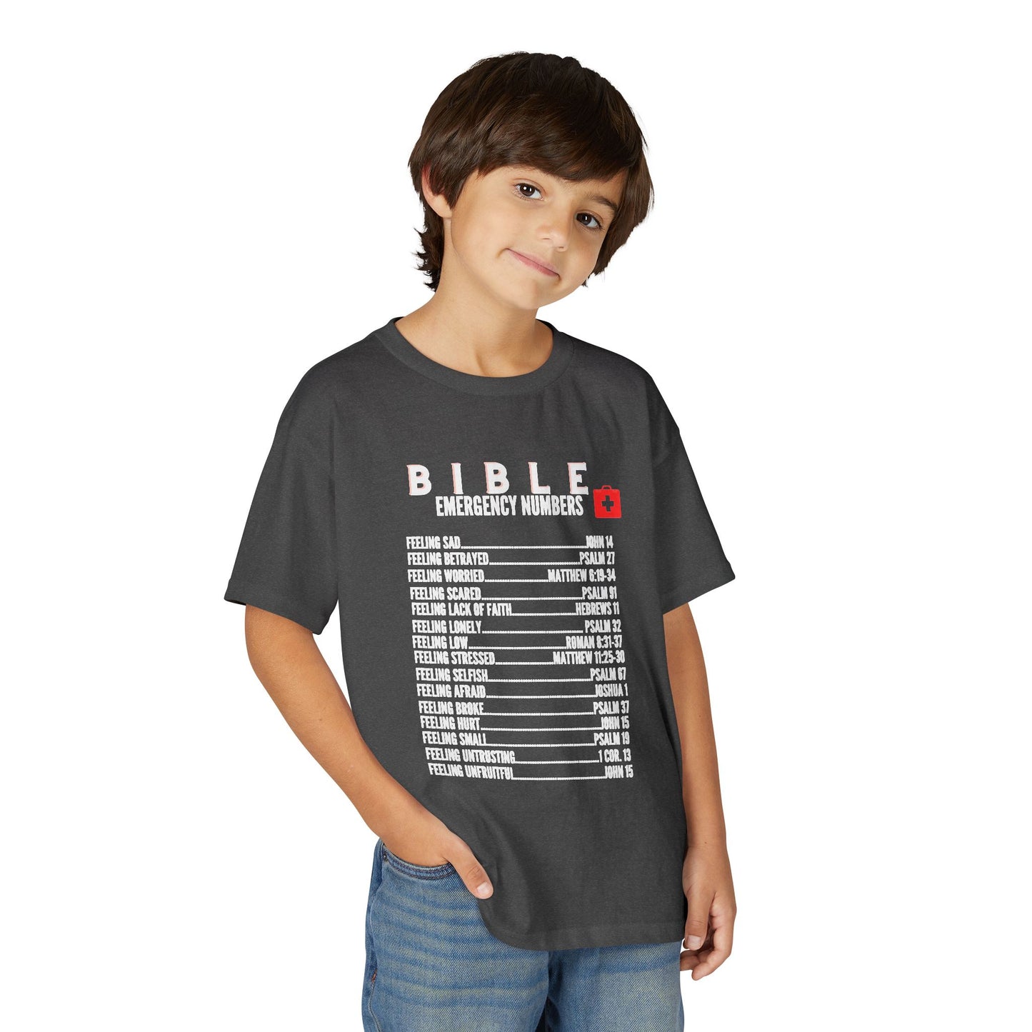 Bible Emergency Numbers Youth T-Shirt — White