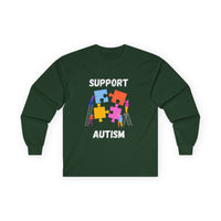 Support Autism Long Sleeve Tee — Puzzle Piece Awareness Shirt - White