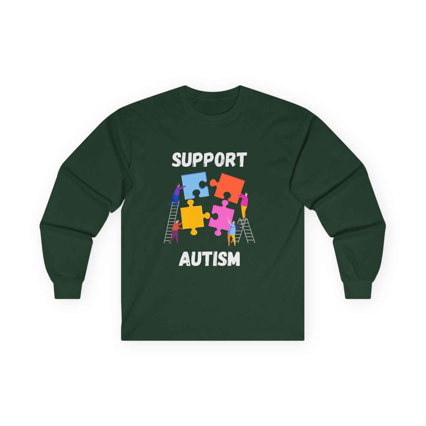 Support Autism Long Sleeve Tee — Puzzle Piece Awareness Shirt - White