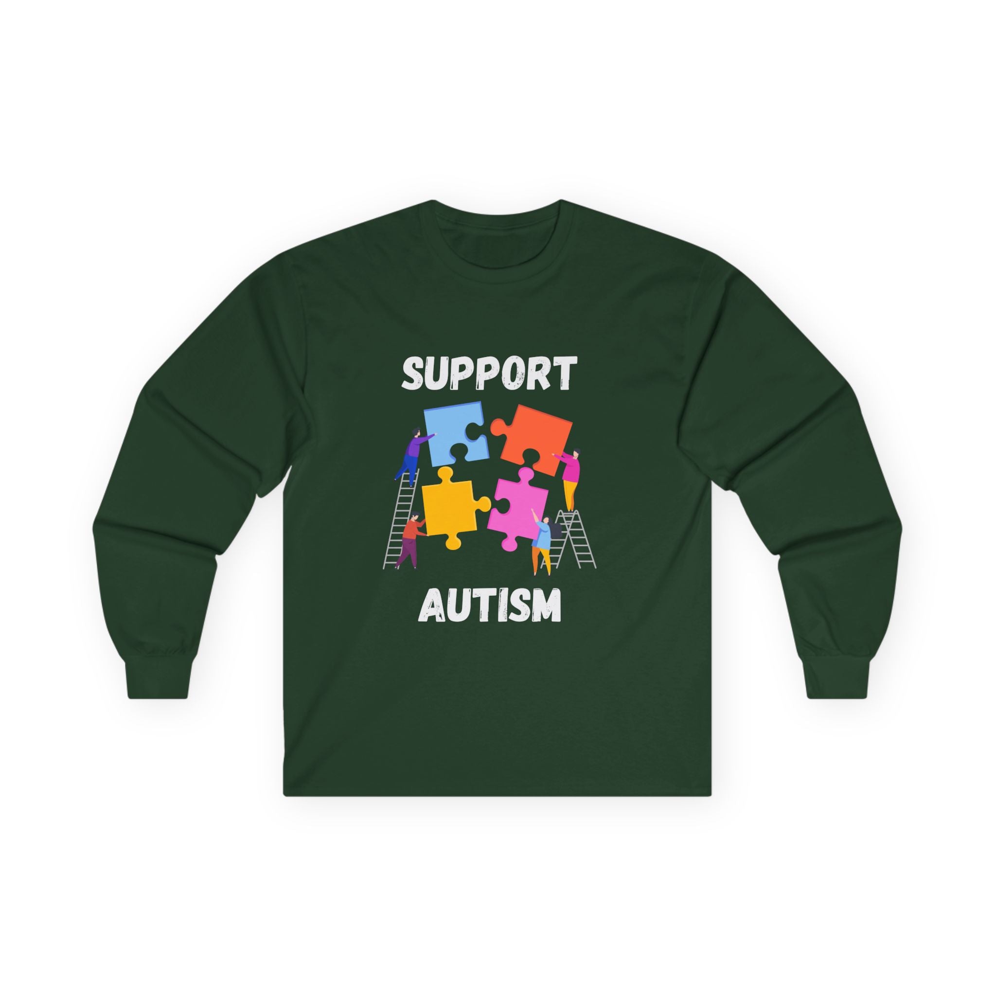 Support Autism Long Sleeve Tee — Puzzle Piece Awareness Shirt - White