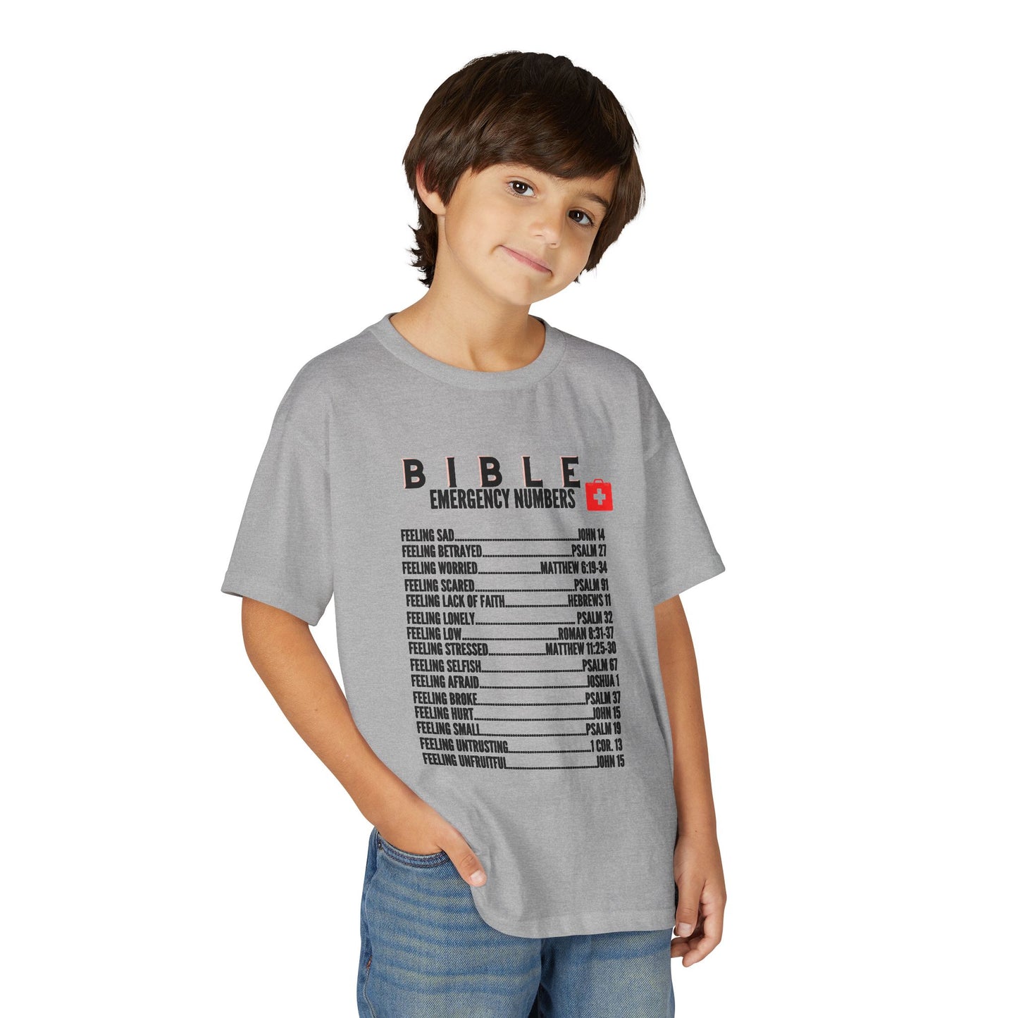 Bible Emergency Numbers Youth T-Shirt — Black