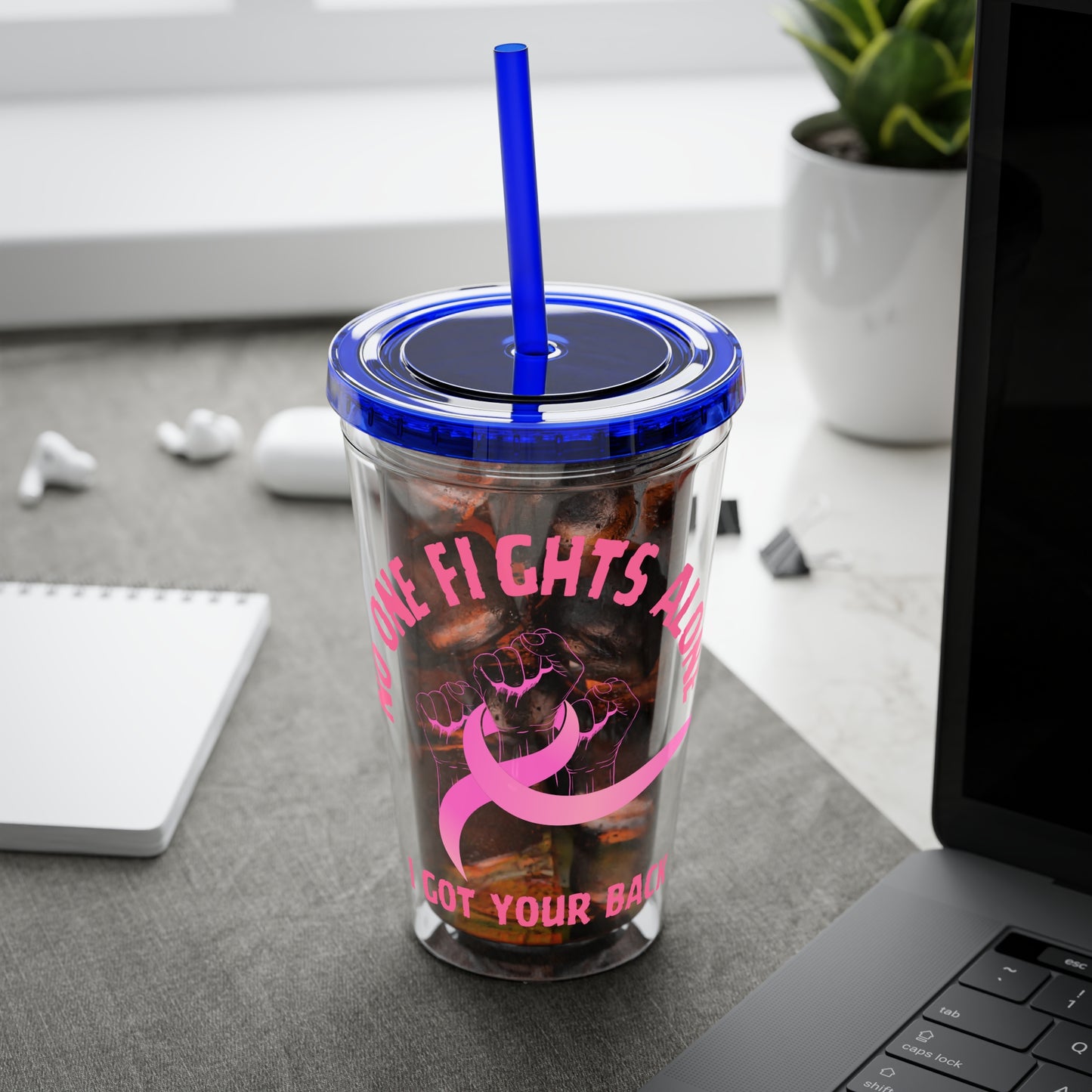 "No One Fights Alone" 16oz Tumbler with Straw