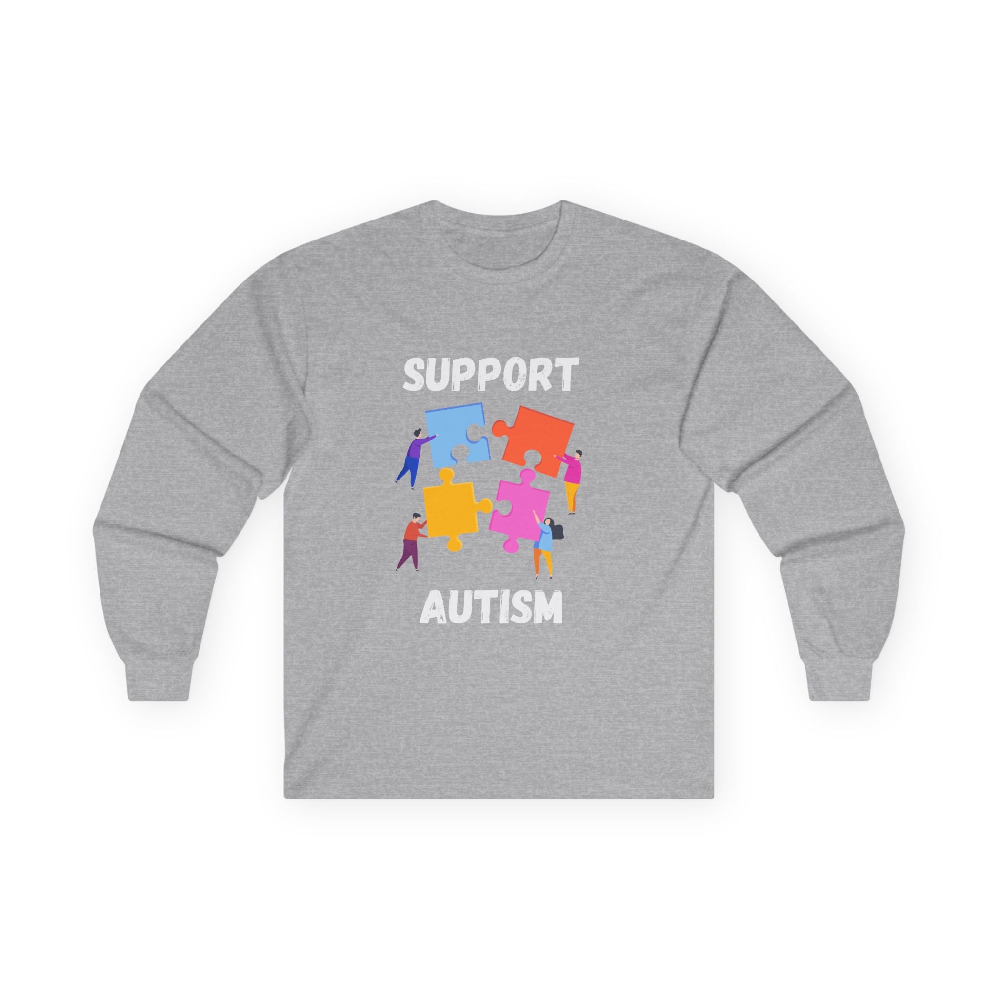 Support Autism Long Sleeve Tee — Puzzle Piece Awareness Shirt - White