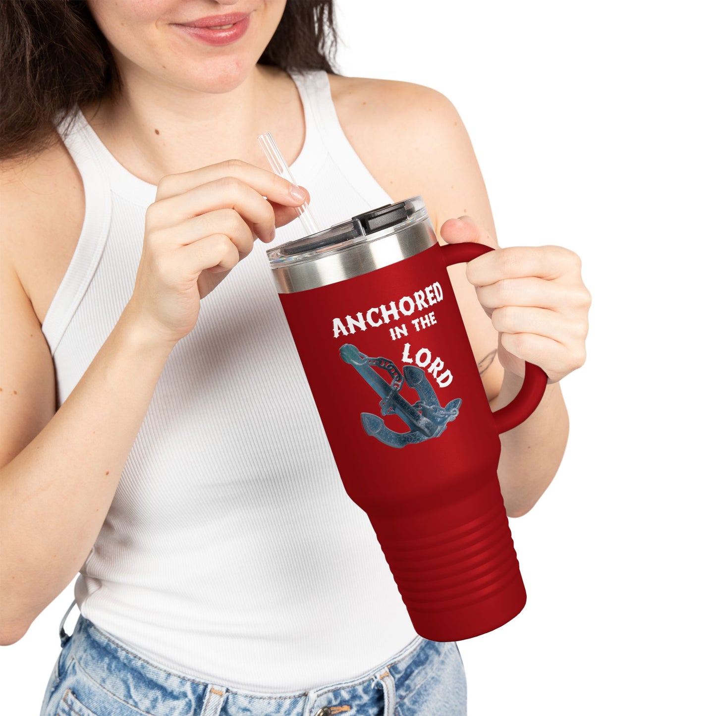 Anchored in the Lord 40oz Insulated Travel Mug White