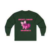Breast Cancer Awareness Long Sleeve Tee — Pink Ribbon Butterfly Design