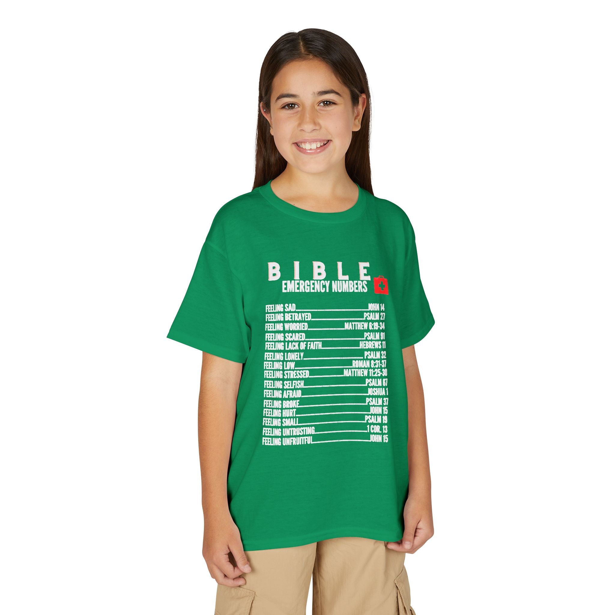 Bible Emergency Numbers Youth T-Shirt — White