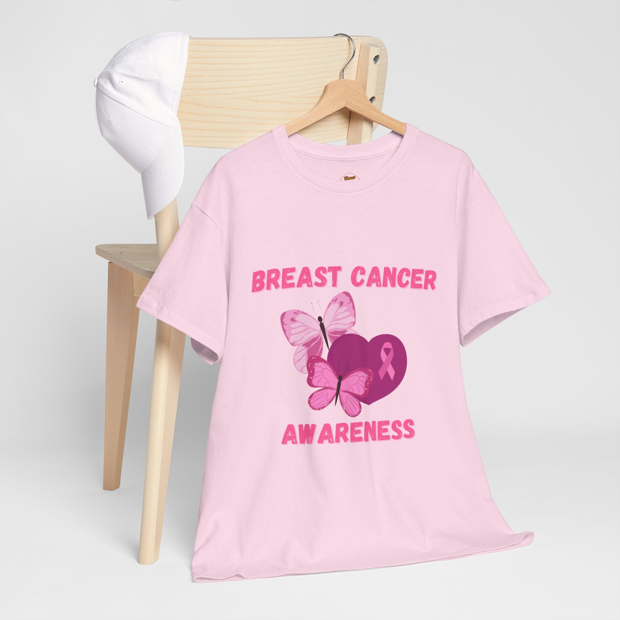 Breast Cancer Awareness Tee with Pink Butterfly & Ribbon