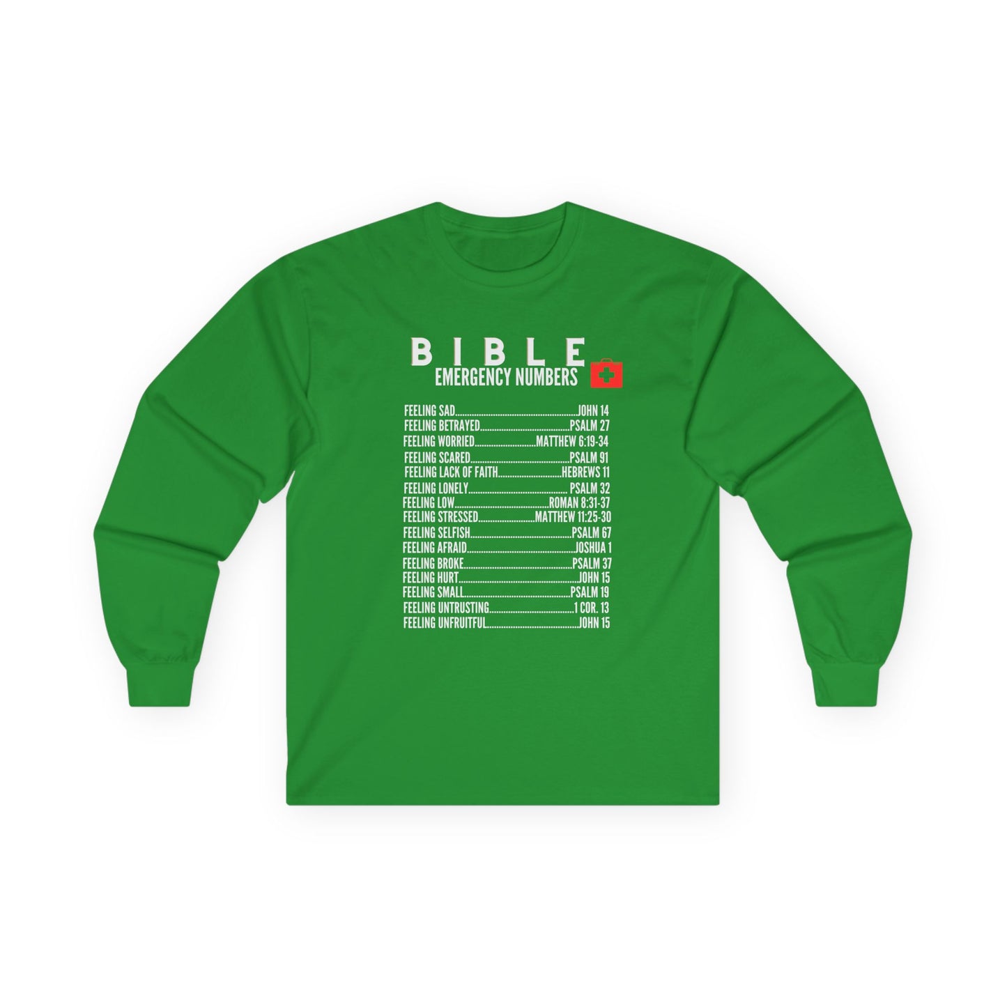 Bible Emergency Numbers Long Sleeve Tee - White