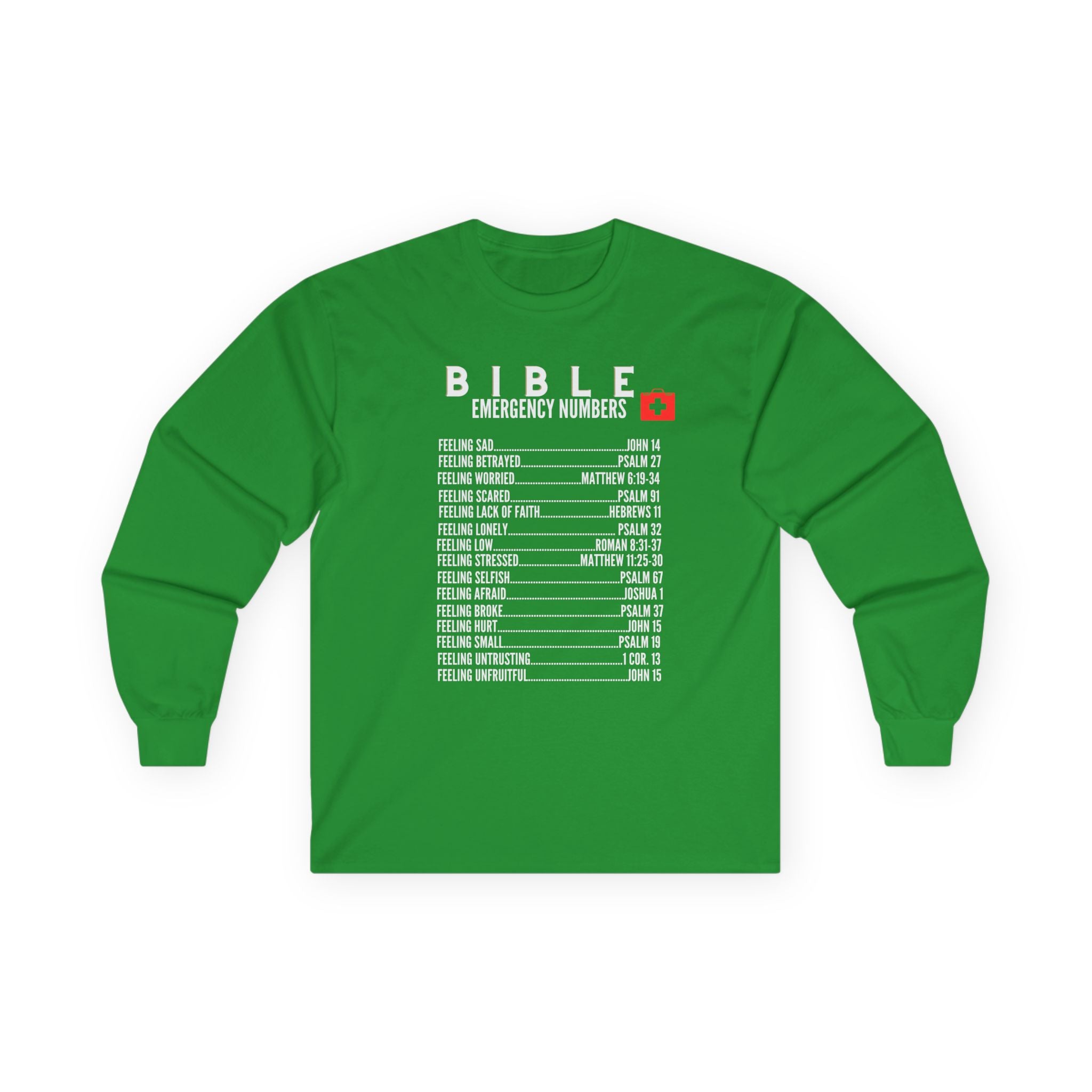 Bible Emergency Numbers Long Sleeve Tee - White