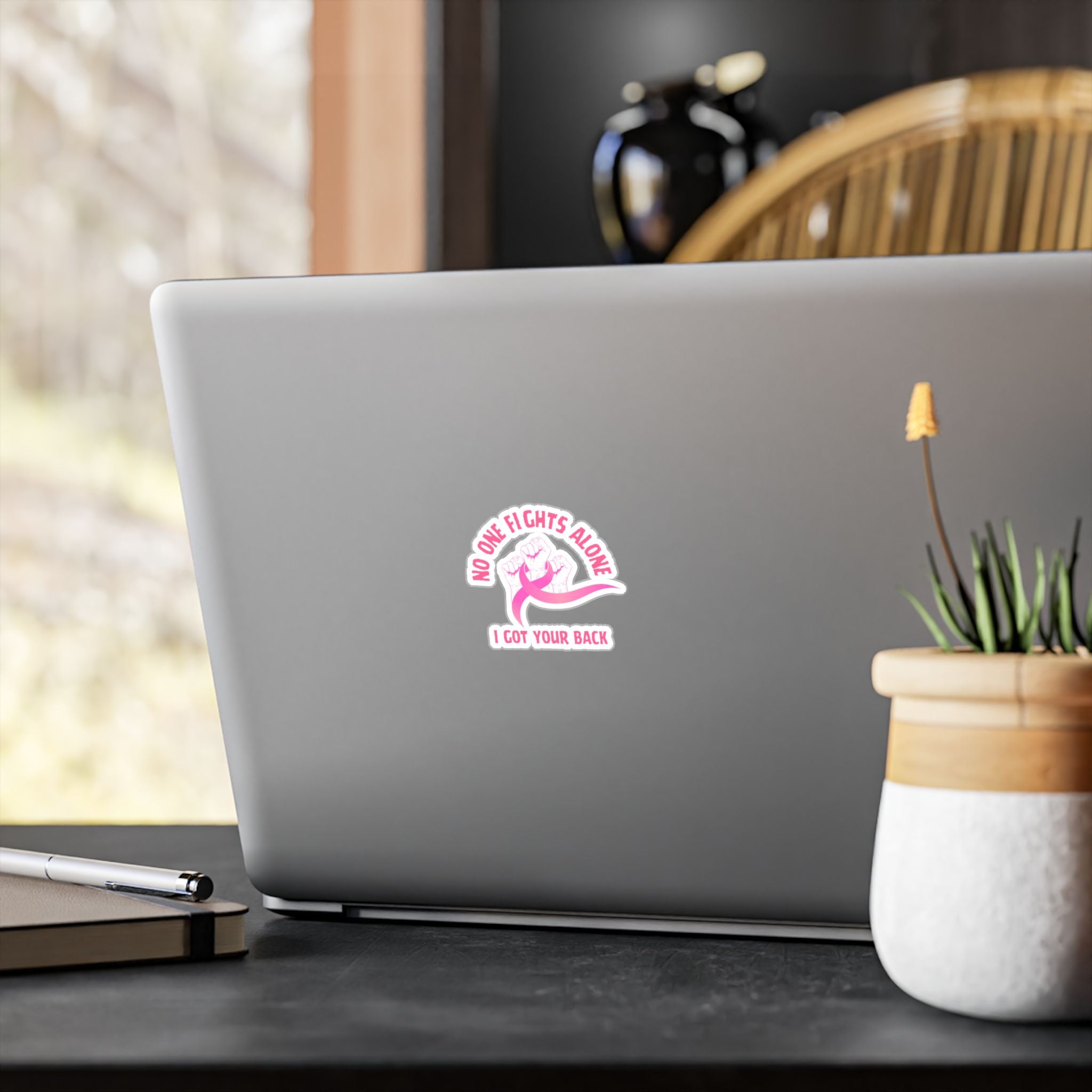 Breast Cancer Support Sticker – "No One Fights Alone, I Got Your Back" Kiss-Cut Vinyl Decal