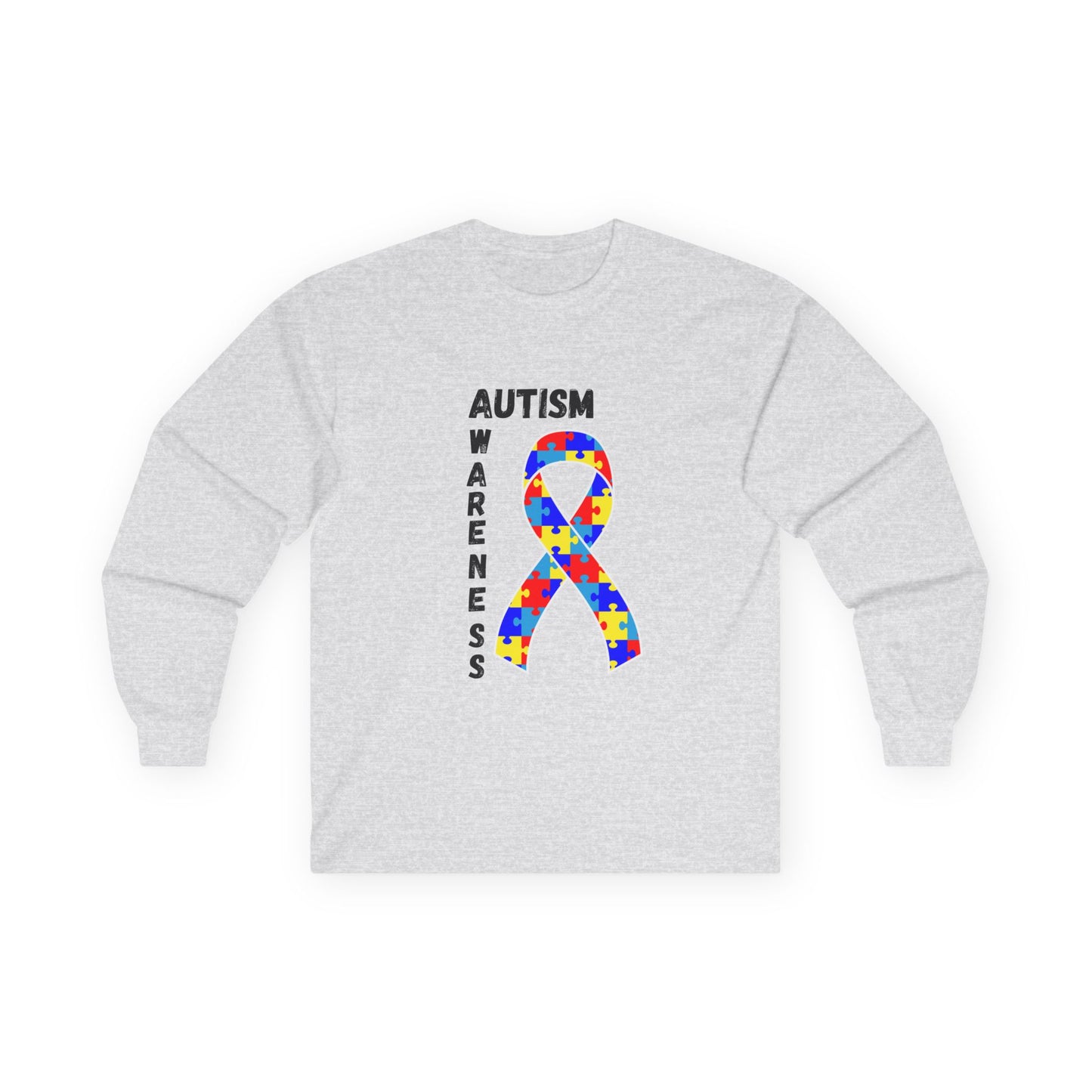 Autism Puzzle Ribbon Long Sleeve Tee — Blk