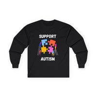 Support Autism Long Sleeve Tee — Puzzle Piece Awareness Shirt - White