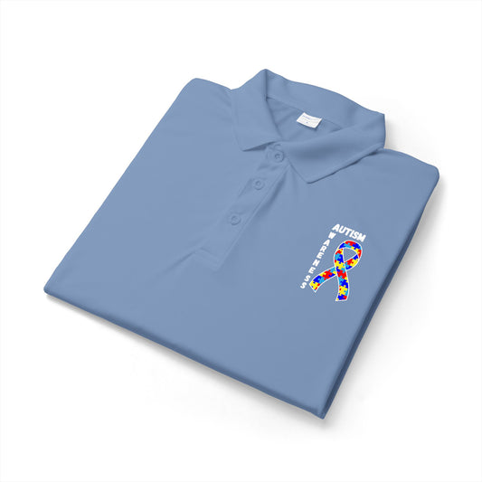 Autism Puzzle Ribbon Polo - White