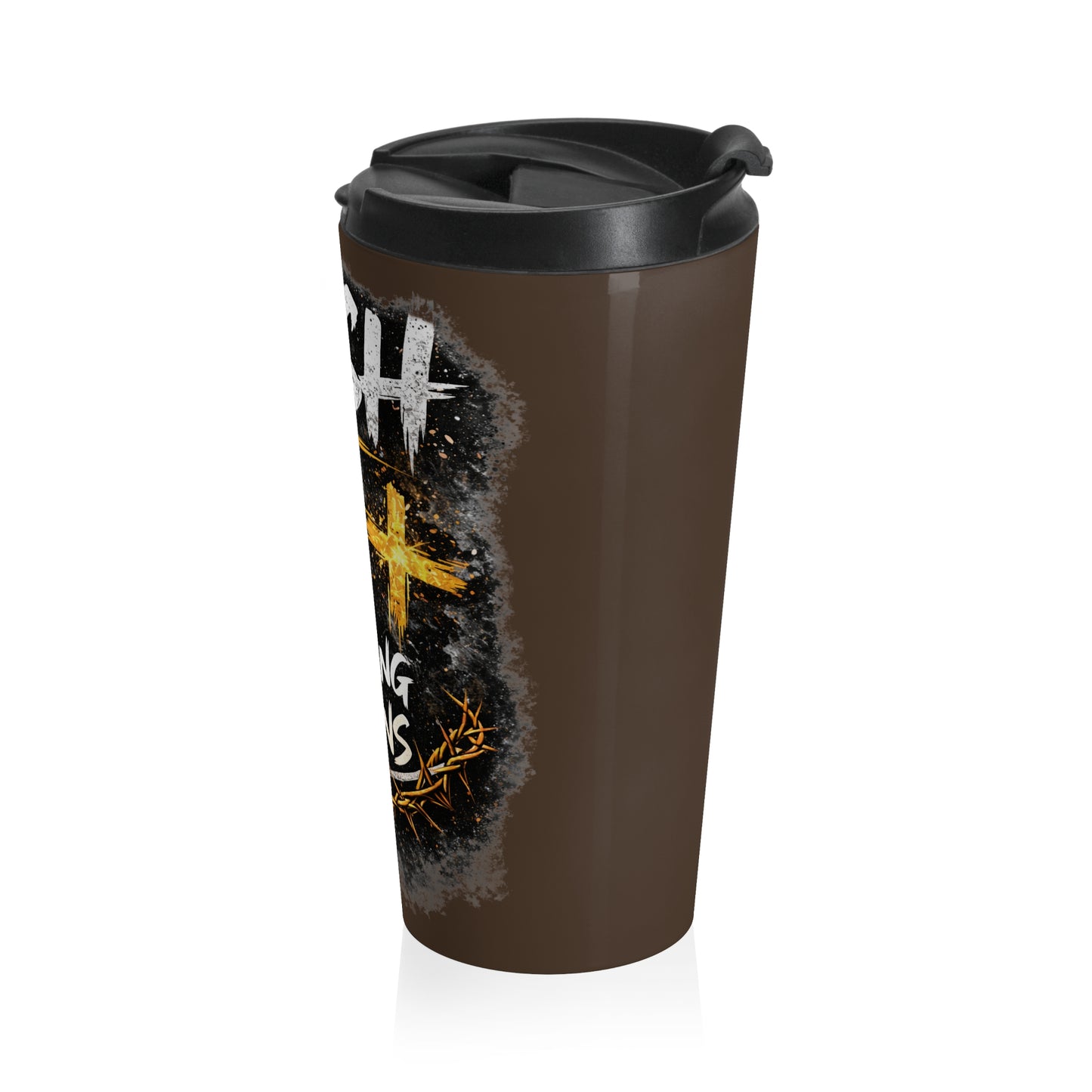 Push: "Pray Until Something Happens" Stainless Steel Brown Travel Mug