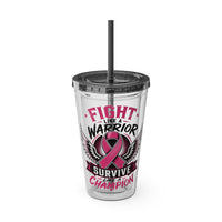 Fight Like a Warrior, Survive Like a Champion Breast Cancer Awareness 16oz Tumbler with Straw