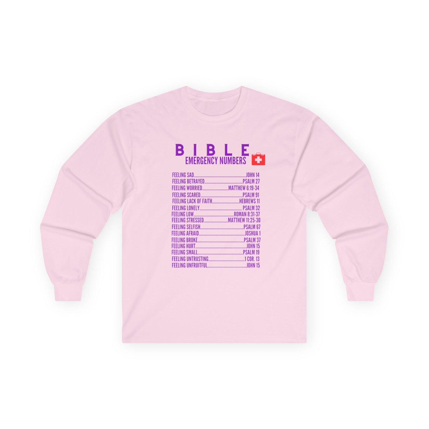 Bible Emergency Numbers Long Sleeve Tee - Purple