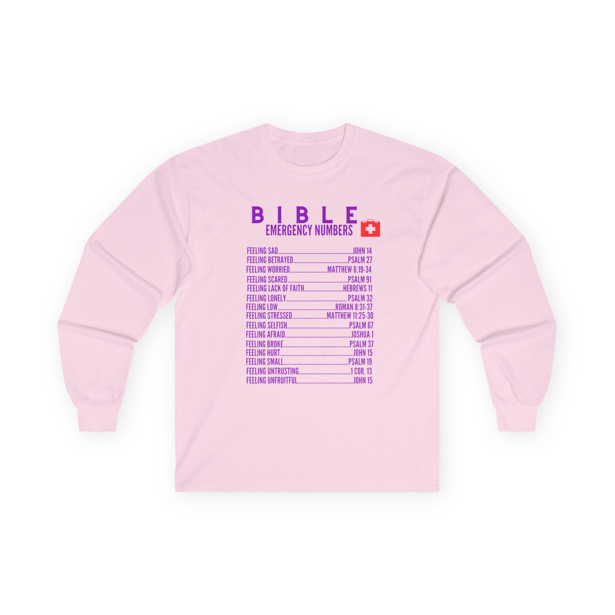 Bible Emergency Numbers Long Sleeve Tee - Purple