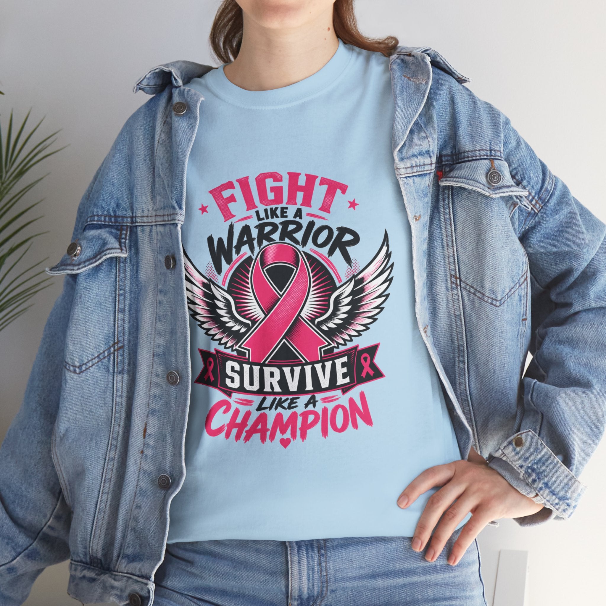 Fight Like a Warrior, Survive Like a Champion Breast Cancer Awareness T-Shirt