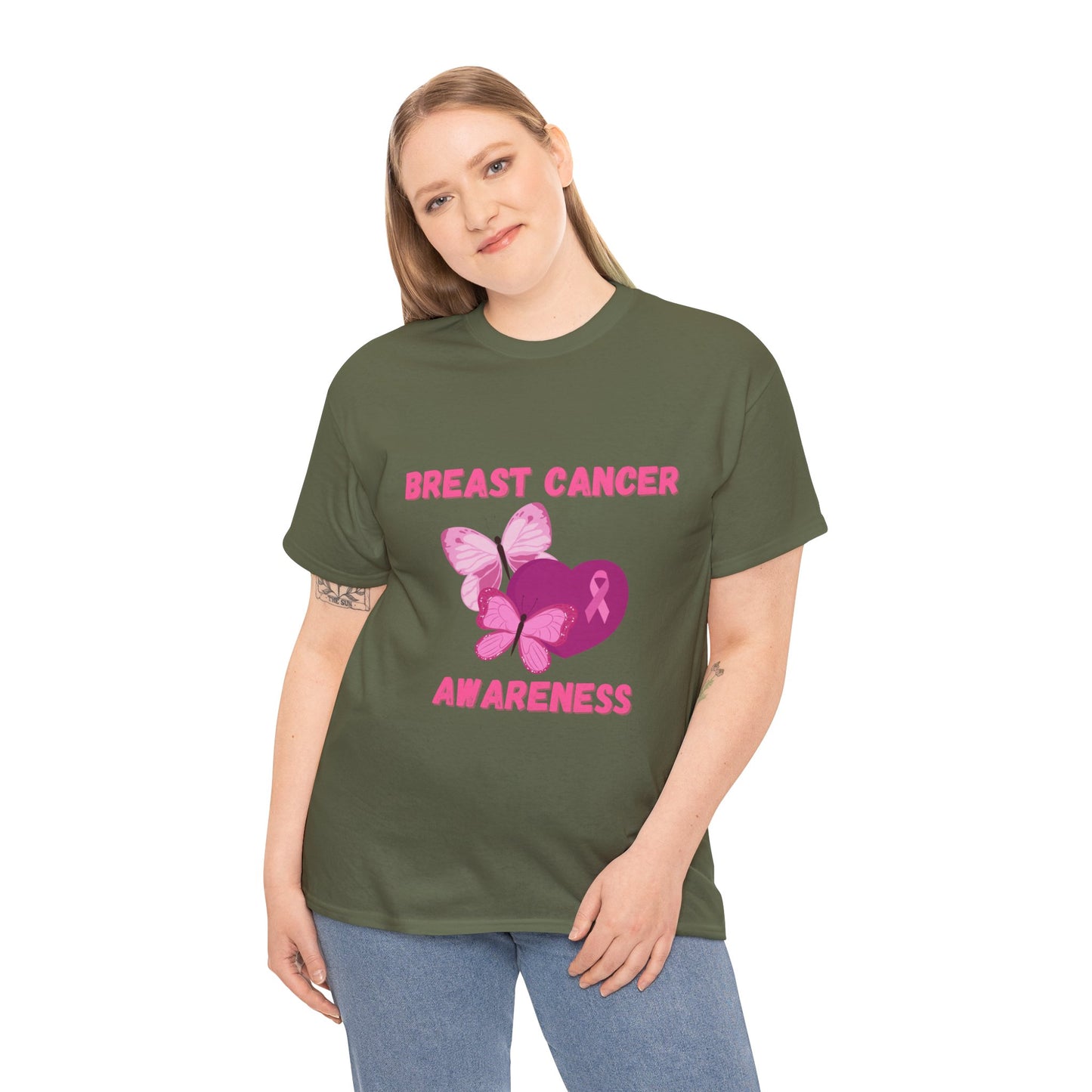 Breast Cancer Awareness Tee with Pink Butterfly & Ribbon