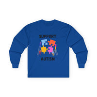 Support Autism Long Sleeve Tee — Puzzle Piece Awareness Shirt - Blk