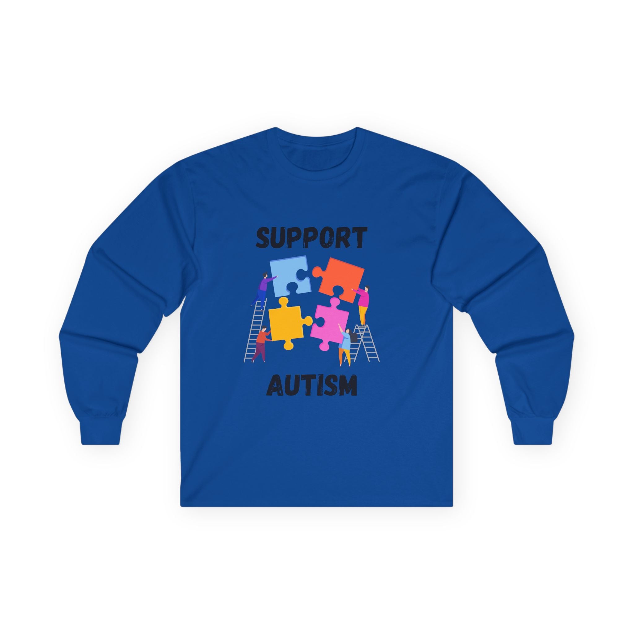Support Autism Long Sleeve Tee — Puzzle Piece Awareness Shirt - Blk