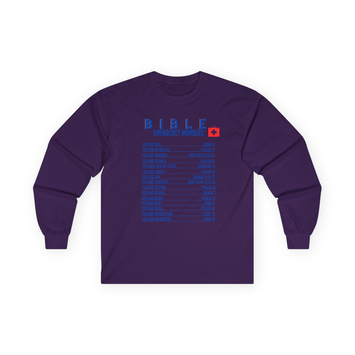 Bible Emergency Numbers Long Sleeve Tee - Blue