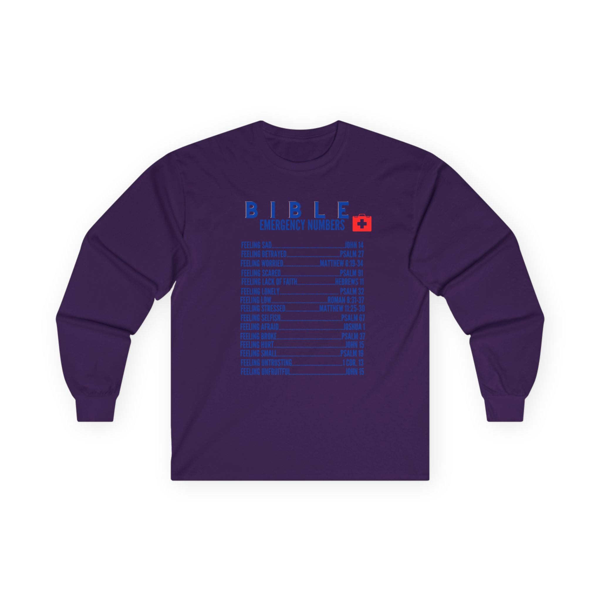 Bible Emergency Numbers Long Sleeve Tee - Blue