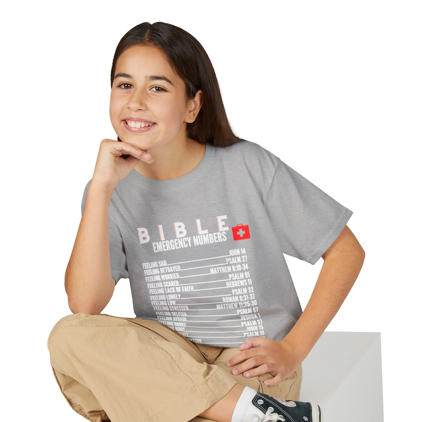 Bible Emergency Numbers Youth T-Shirt — White