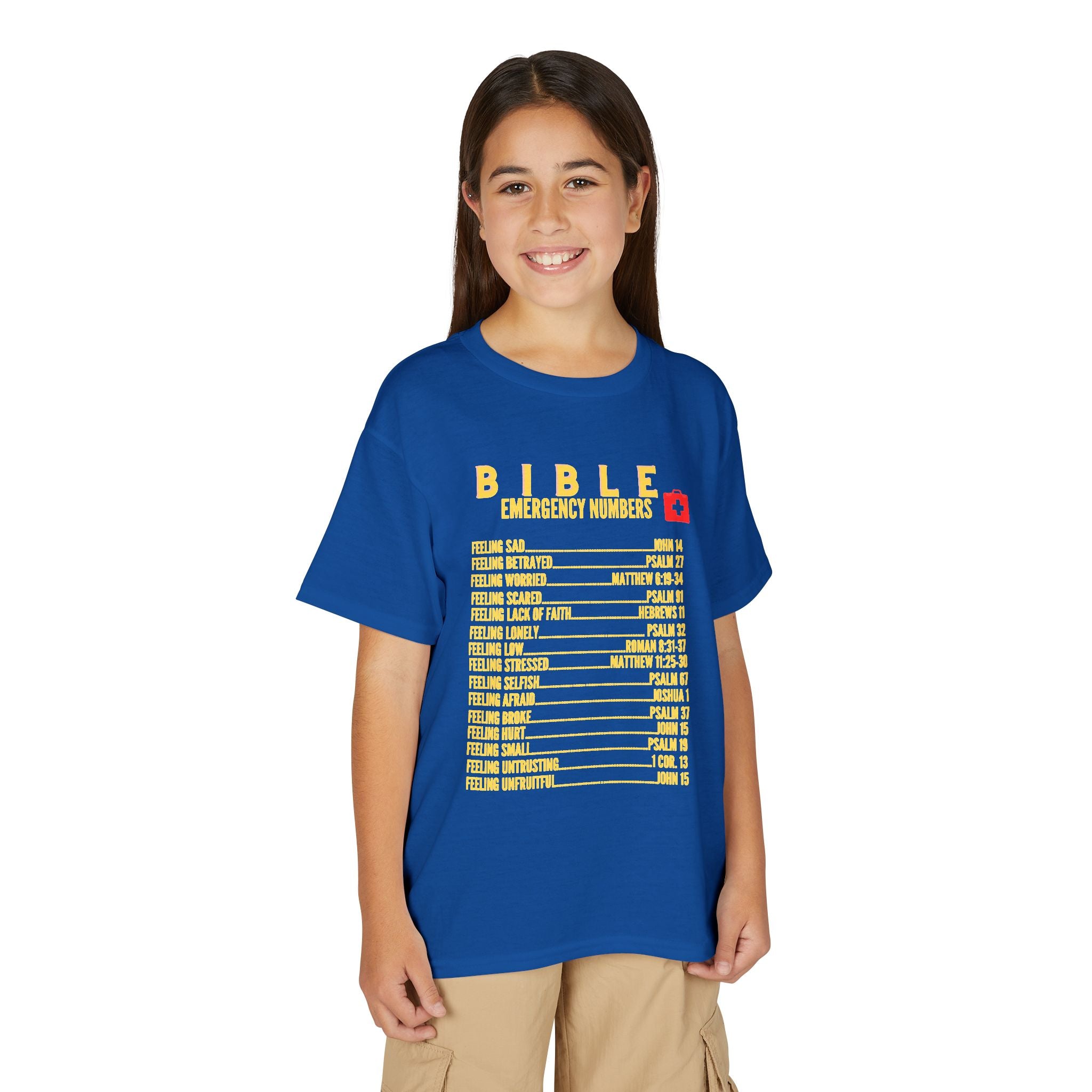 Bible Emergency Numbers Youth T-Shirt — Yellow