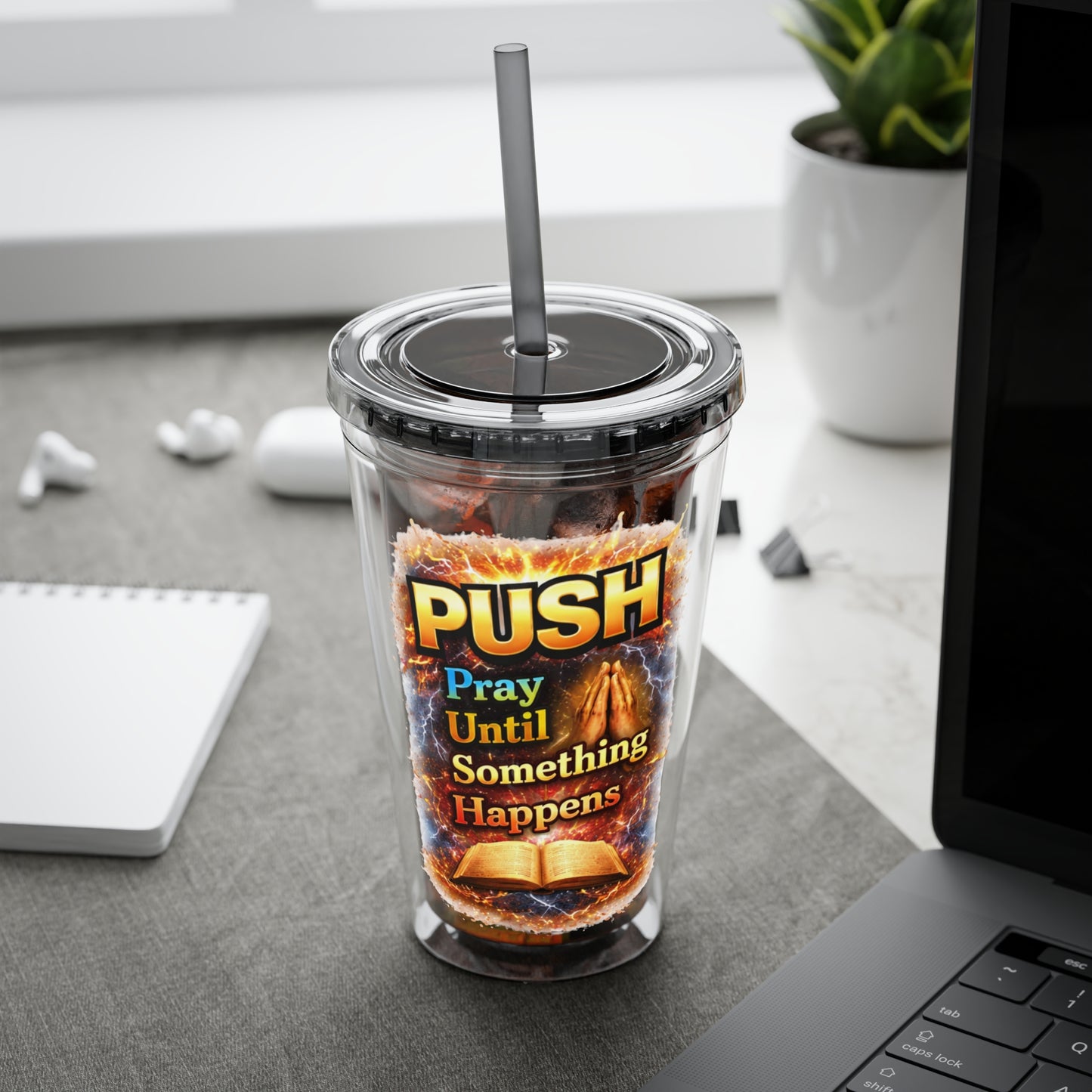 Push Pray Until Something Happens 16oz Tumbler — Bible