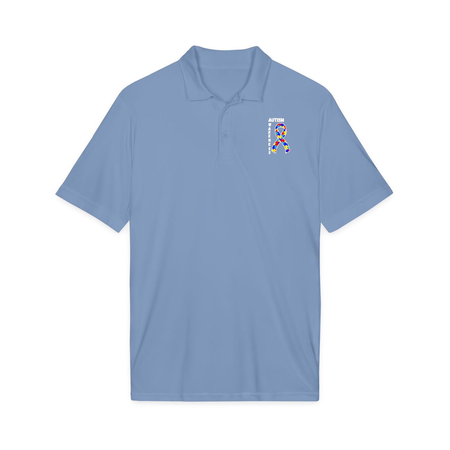 Autism Puzzle Ribbon Polo - White
