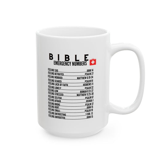 Bible Emergency Numbers White Coffee Mug (11oz, 15oz)