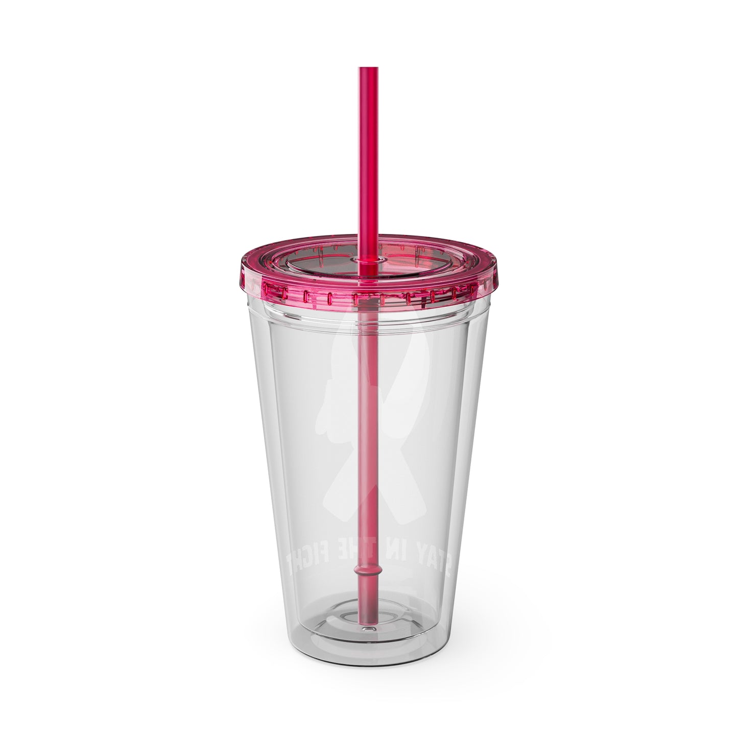 Pink Ribbon “Stay in the Fight” 16oz Tumbler with Straw