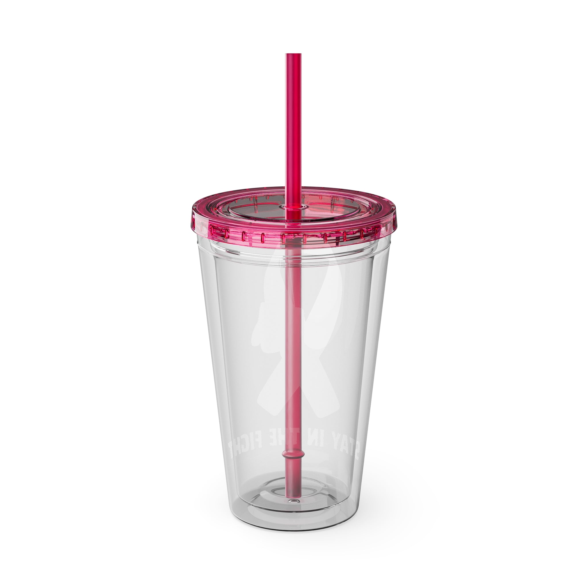 Pink Ribbon “Stay in the Fight” 16oz Tumbler with Straw