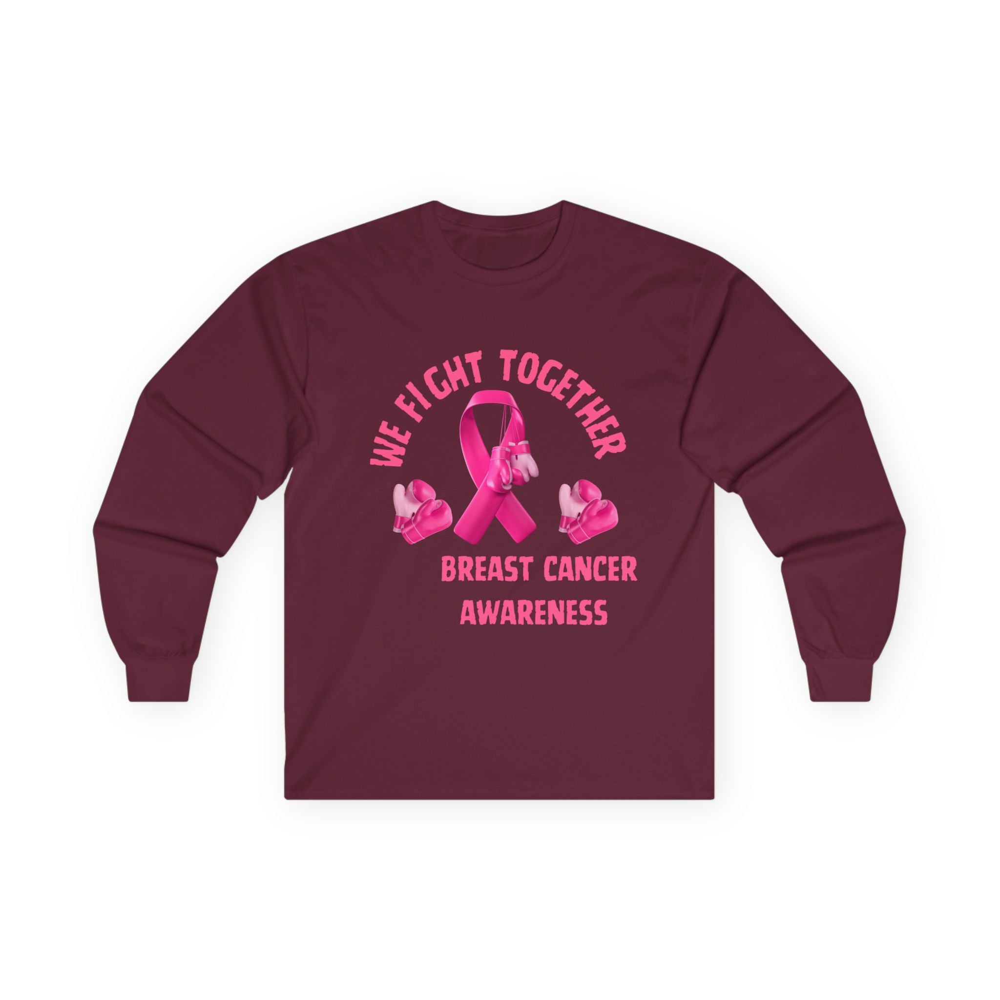 Breast Cancer Awareness Long Sleeve Tee – “We Fight Together” Pink Ribbon