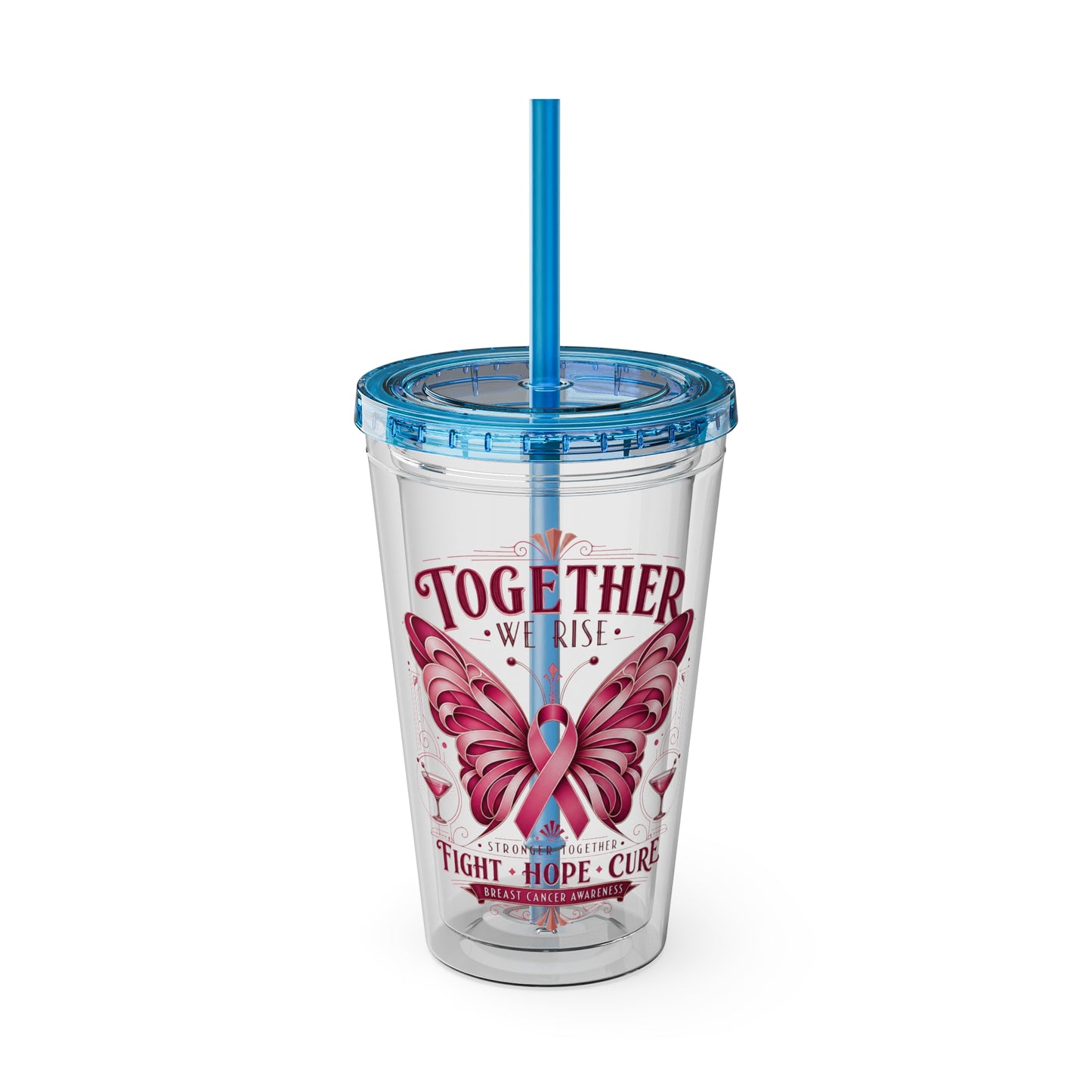 Together We Rise Butterfly Breast Cancer 16oz Tumbler with Straw