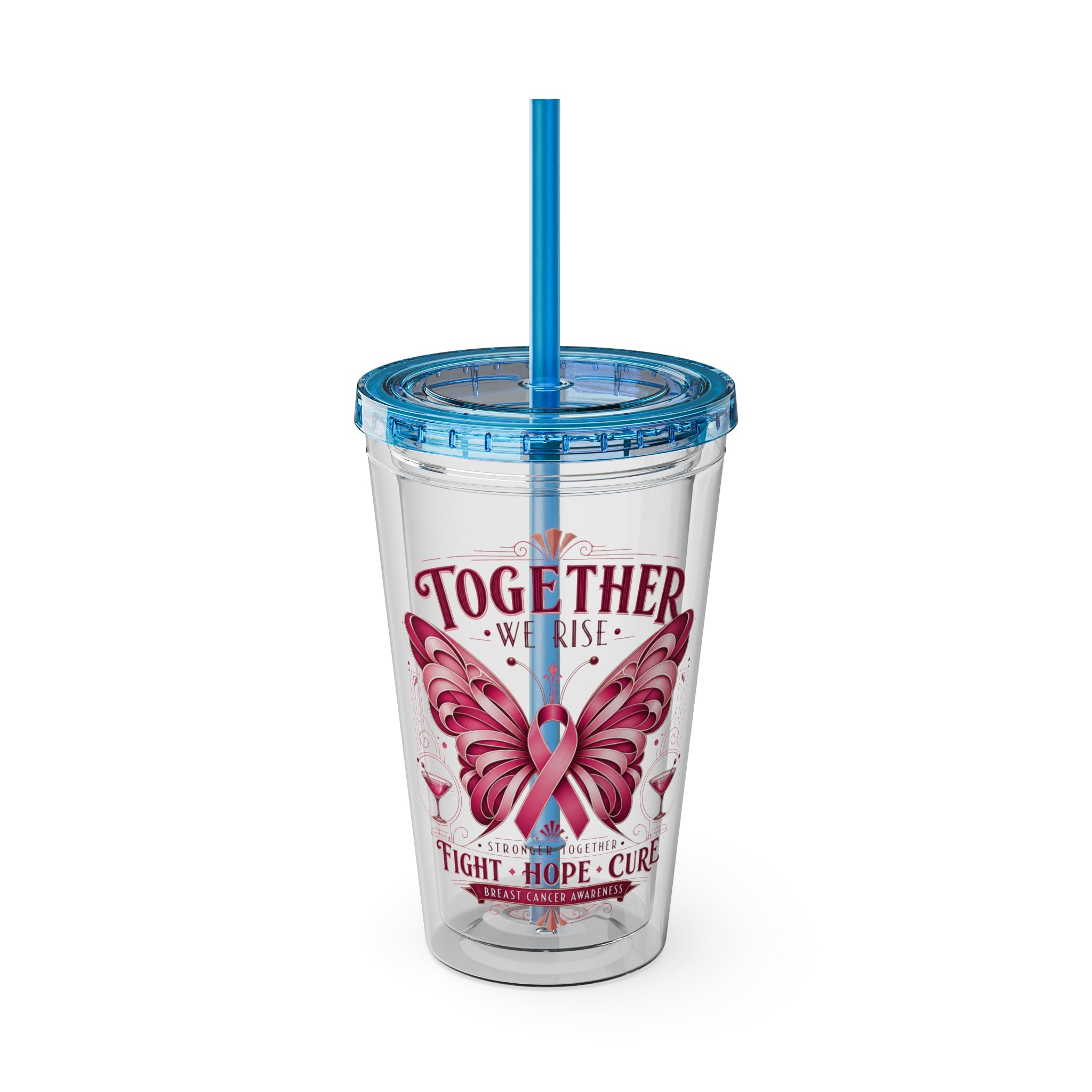 Together We Rise Butterfly Breast Cancer 16oz Tumbler with Straw