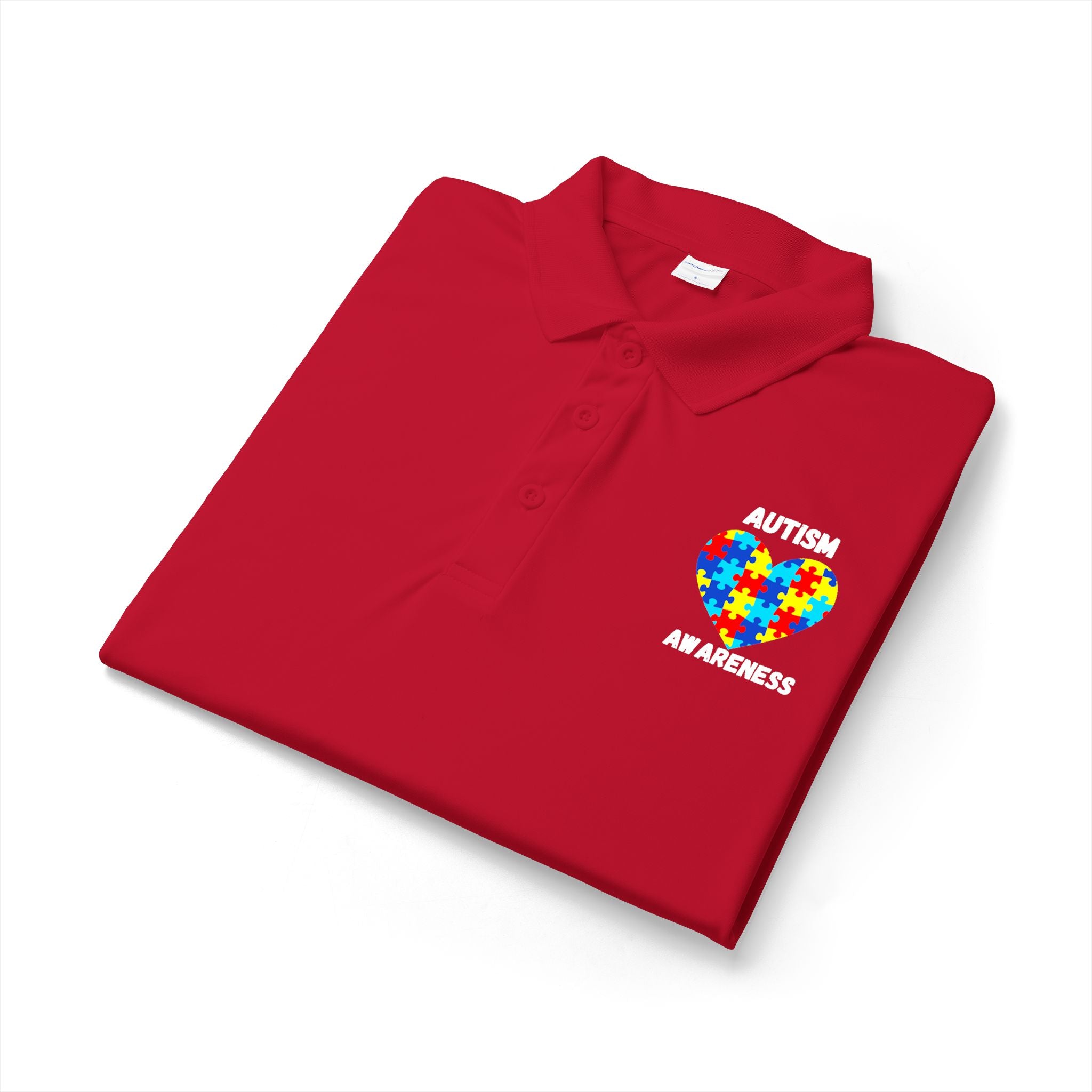 Autism Puzzle Heart Polo - White