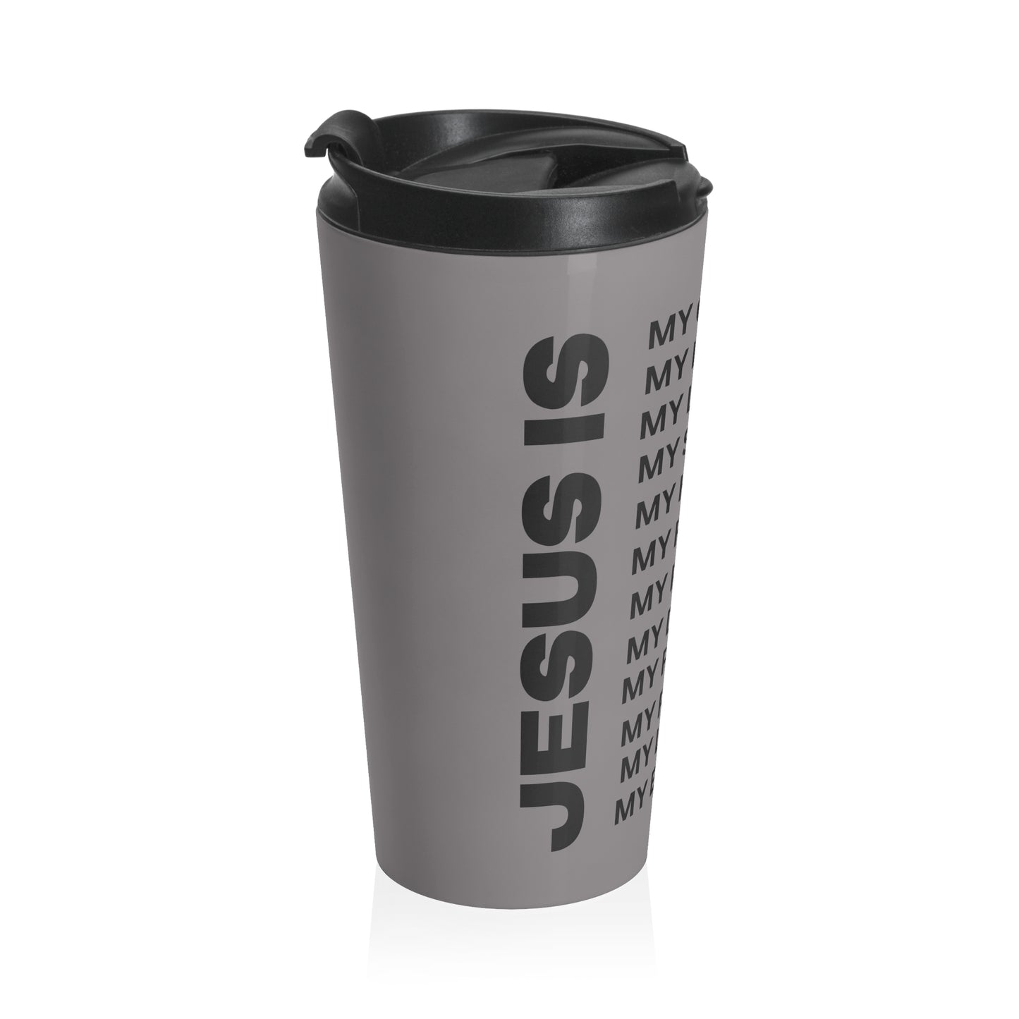 Christian JESUS IS Grey Stainless Steel Travel Mug - Blk